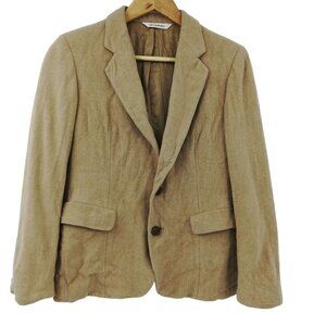 Vintage Camel Hair Blazer Size 10 Corporate Woman Lined Jacket Leather Buttons